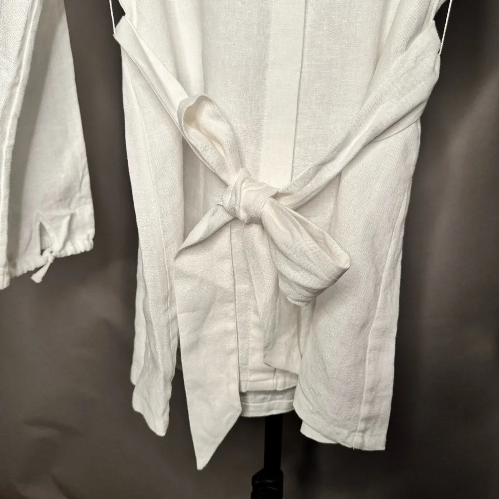 CULTIVER 100% Linen Cristi Long Sleeve Tunic Button Down Shirt w/ Belt White XS - Picture 7 of 15